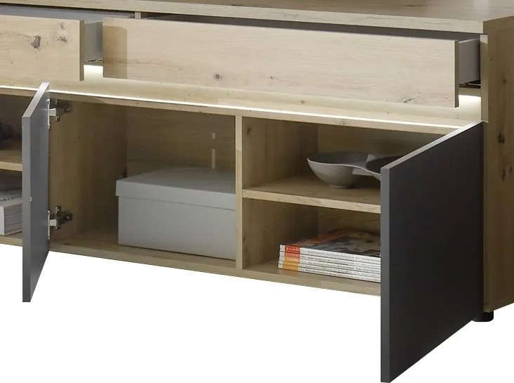 TV skříňka s policí Lille, dub artisan/antracit, s osvětlením