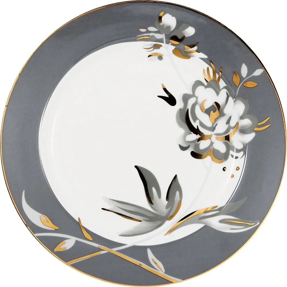 Biely/sivý dezertný porcelánový tanier ø 20,5 cm Aslaug – Green Gate