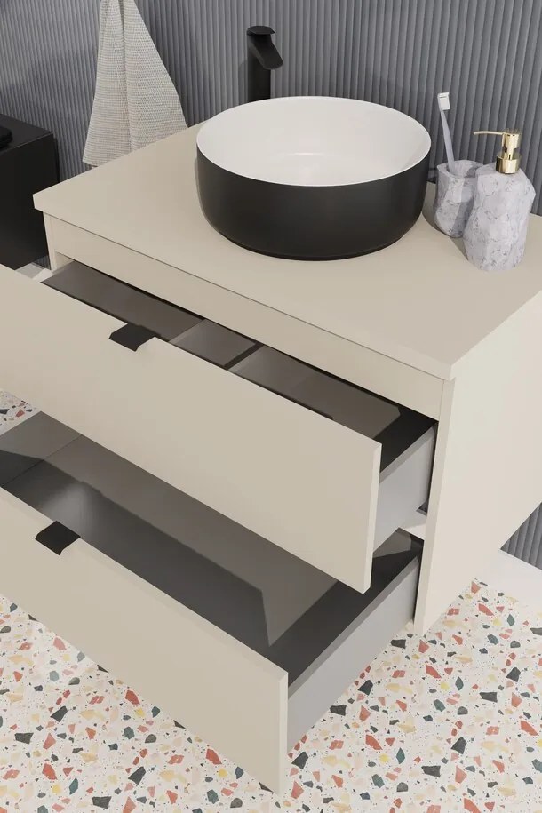 Závěsná skříňka pod umyvadlo Dalia Cashmere Nature s deskou 80 cm kašmírová/dub cremona