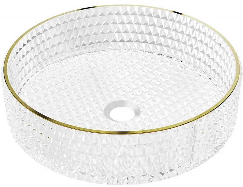 Mexen Aura, sklenené umývadlo na dosku, 39 x 39 cm, číra-zlatá, 24013905