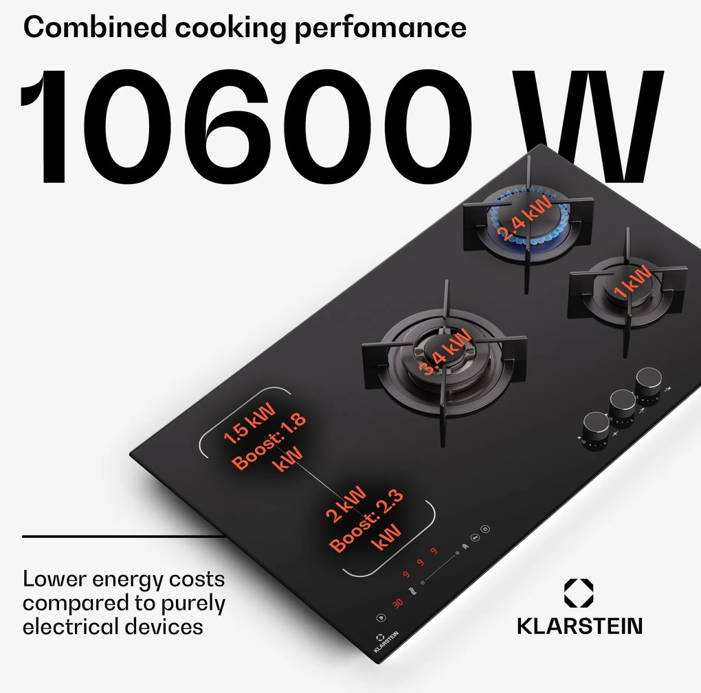 Klarstein MultiChef 5 Wok, indukčná a plynová varná doska, 5 varných zón, 3 plynové horáky, 2 indukčné varné dosky, FlexZone
