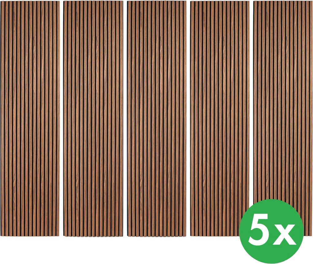Drevený akustický panel, 2400 x 600 mm, B2BP010, balenie 5 ks, zlatý teak