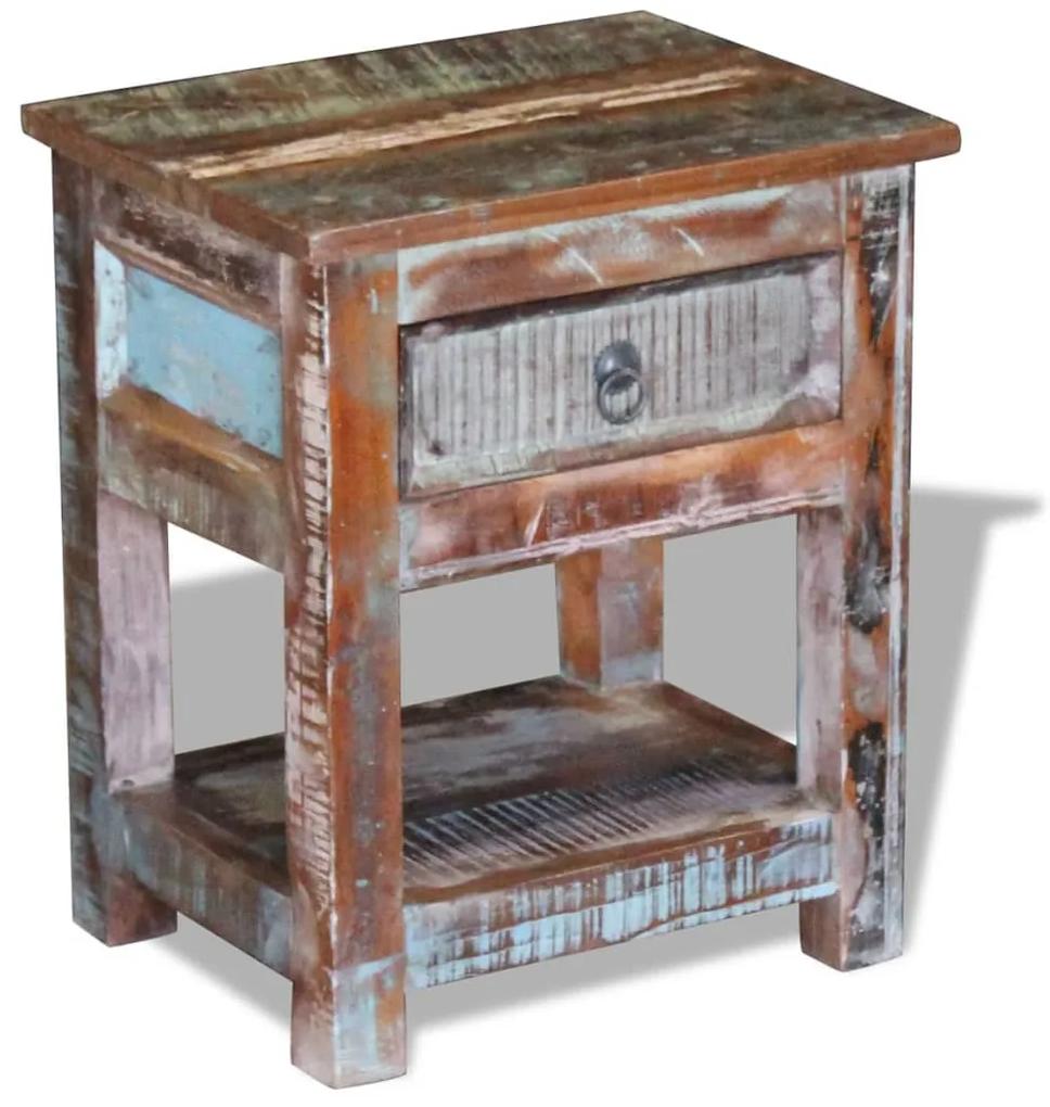 Príručný stolík s 1 zásuvkou, recyklovaný masív 43x33x51 cm