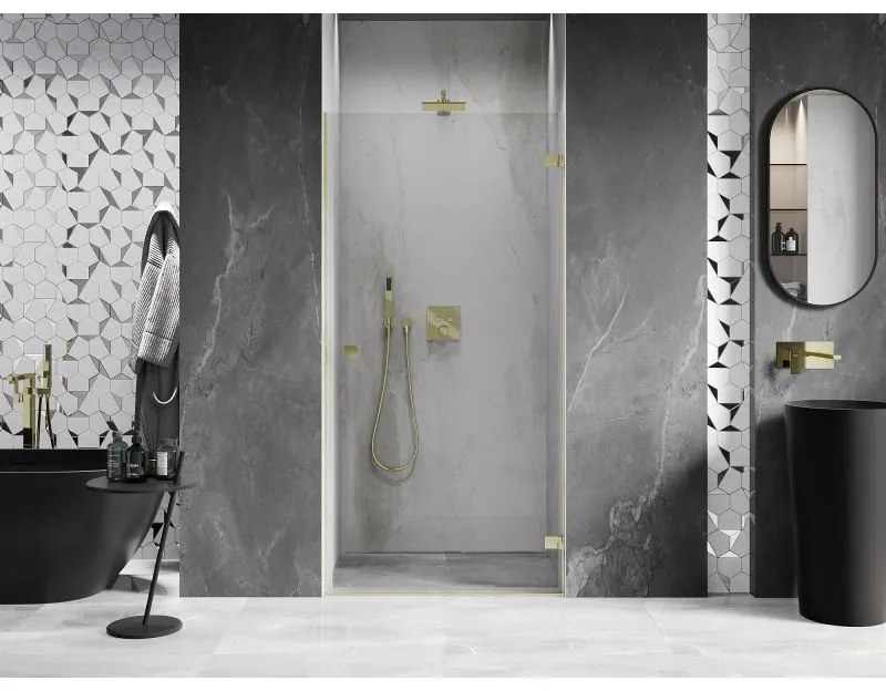 Mexen, Mexen Lunar-B výklopné pravé sprchové dvere 95 cm, transparentné, brúsené zlato - 832-095-000-55-00-P