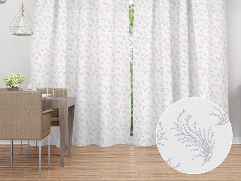 Biante Dekoračný záves Sofia SF-009 Strieborné vetvičky na bielom 150x220 cm