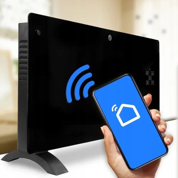 Sklenený konvekčný ohrievač Eco Wifi termostat 2000W čierny