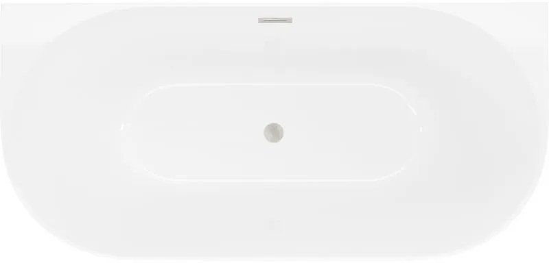 Mexen Oval Slim, voľne stojaca vaňa ku stene 170 x 80 cm, biela lesklá, brúsená oceľ prepad, 52661708000-97