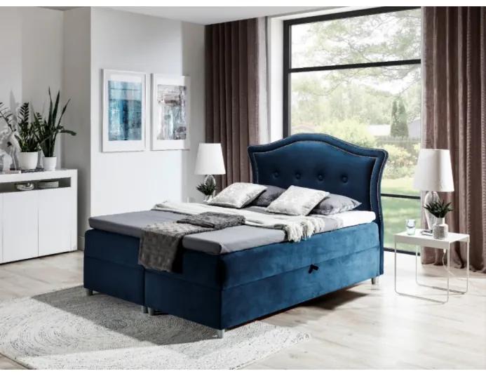 Elegantná rustikálna posteľ Bradley 180x200, modrá + TOPPER