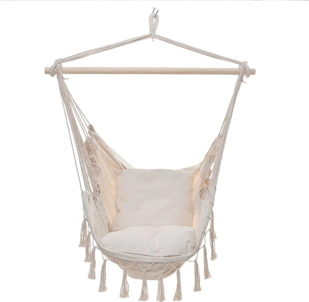 Závesné hojdacie kreslo BOHO s vankúšmi - krémové