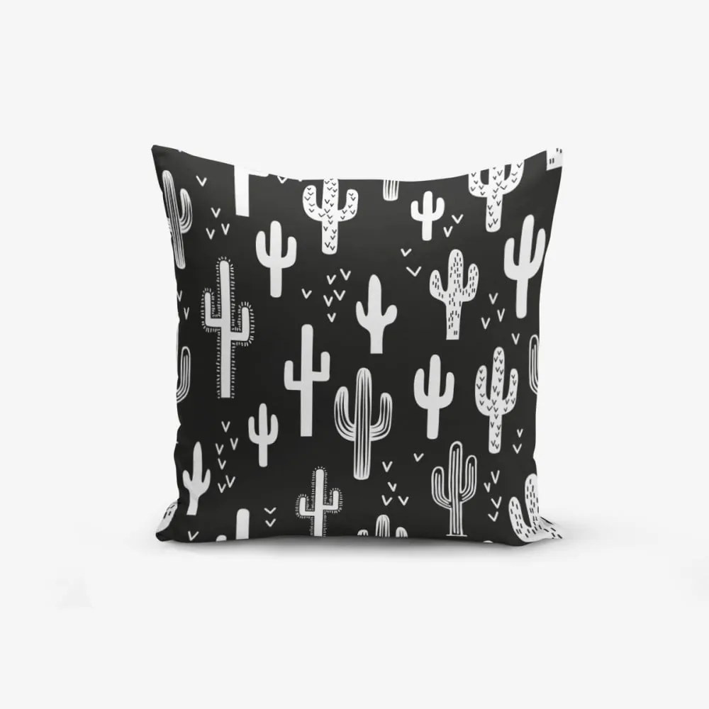 Čierno-biela obliečka na vankúš s bavlnou Minimalist Cushion Covers Black White Cactus Duro, 45 × 45 cm