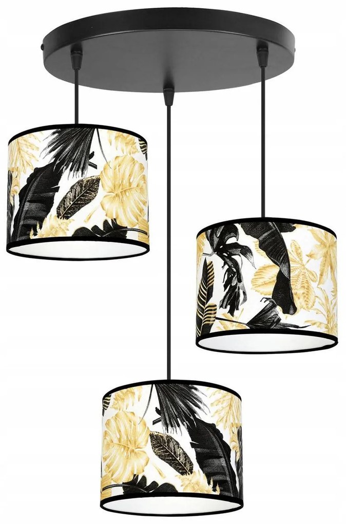 Závesné svietidlo Gold Flowers, 3x biele textilné tienidlo s kvetinovým vzorom, (výber z 2 farieb konštrukcie), o