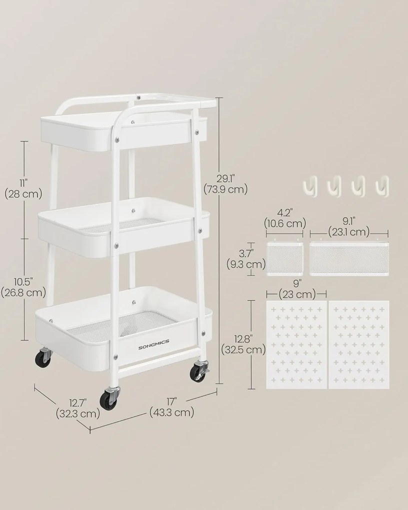 Pojízdný kuchyňský vozík Meshy bílý