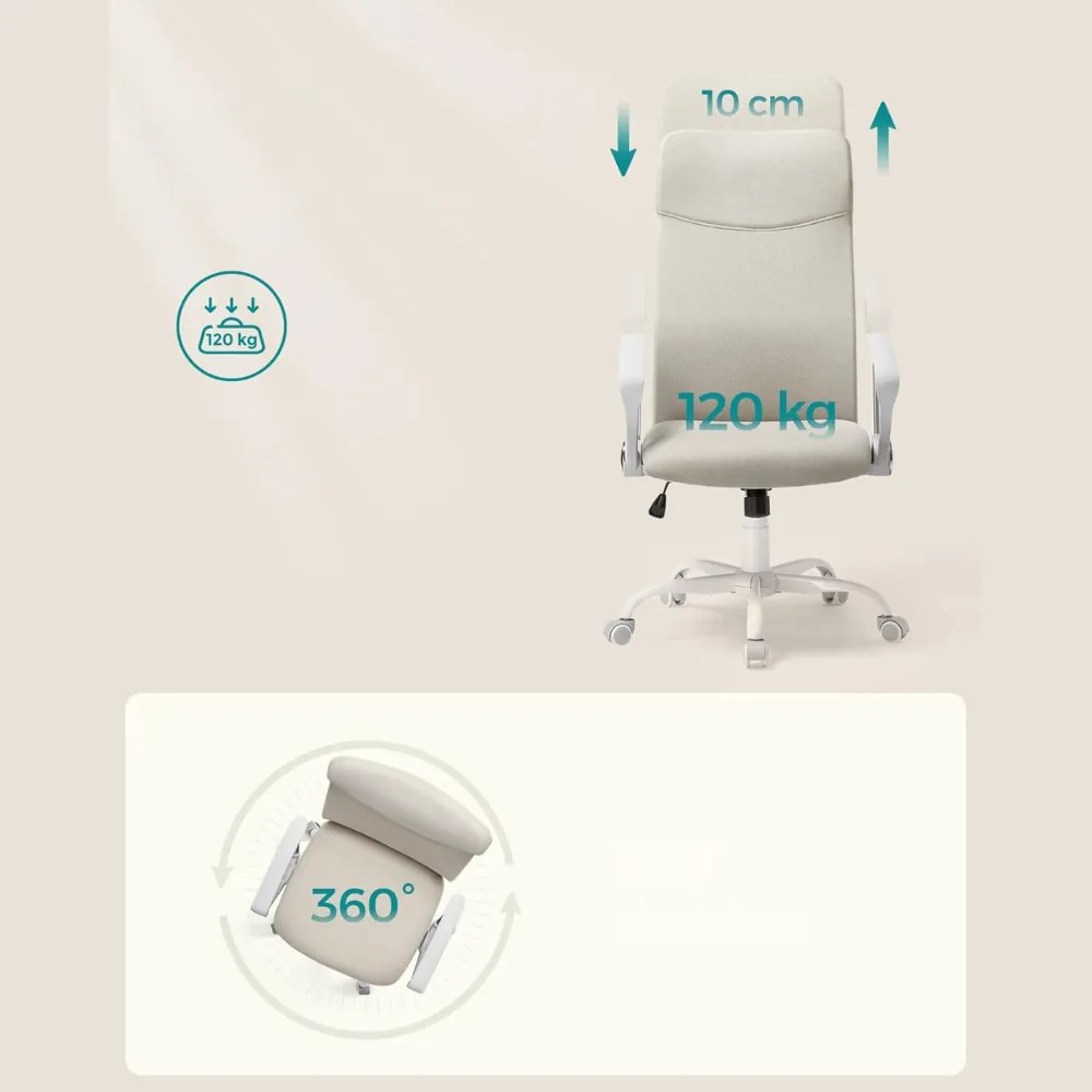 SongmicsHome Kancelárska stolička DINA, max.120kg, béžová/biela