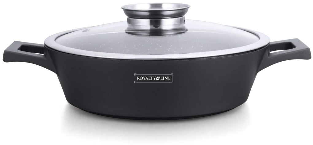 Plytký kastról s granitovým povrchom a aromatickým vekom 36 cm Royalty Line / čierna