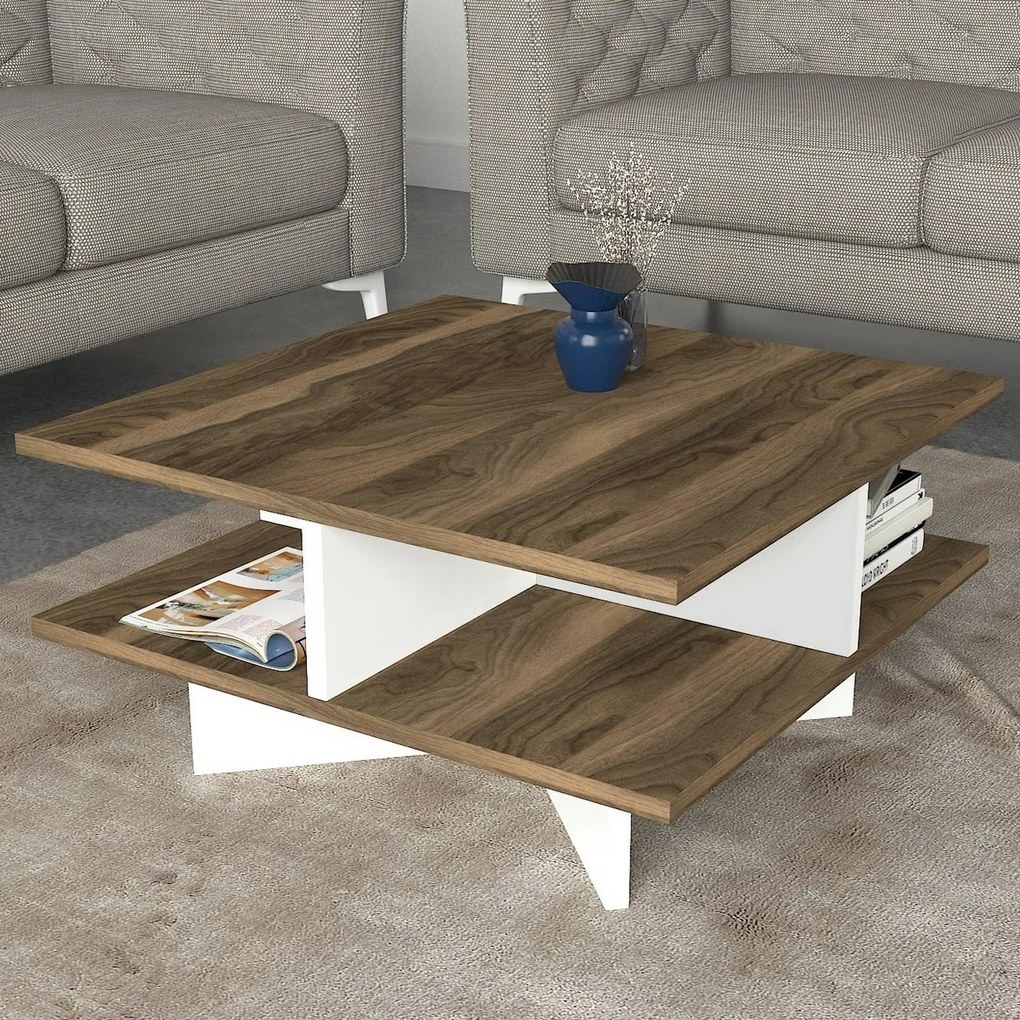 Kávový stolík Hampton White a Walnut