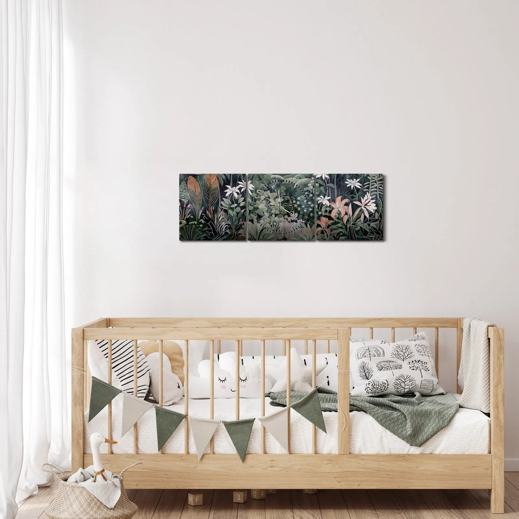 Obraz - Maľovaný vzor džungle (s hodinami) (90x30 cm)