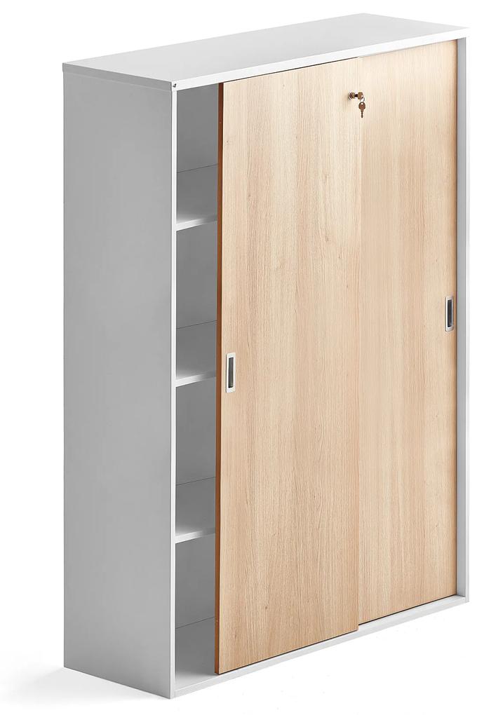 Kancelárska skriňa s posuvnými dverami MODULUS XL, 1600x1200 mm, biela, dub