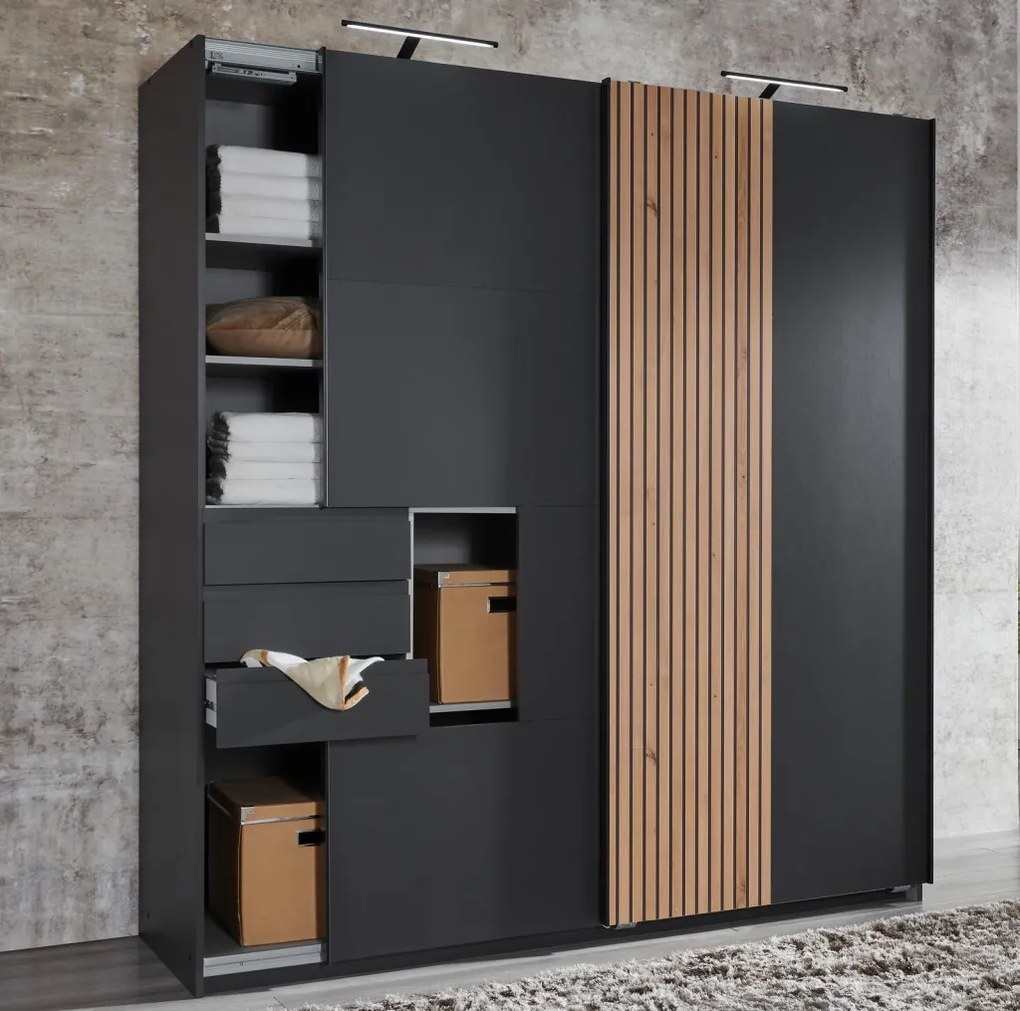 Šatníková skriňa Coburg, 180 cm, grafit/dub artisan