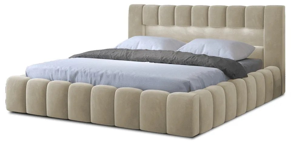 Béžová čalúnená dvojlôžková posteľ s úložným priestorom s roštom 140x200 cm Lamica – ELTAP