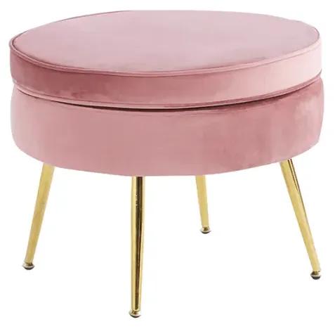 Luxusný taburet, ružová Velvet látka/chróm zlatý, Art-deco, NOBLIN TYP 1