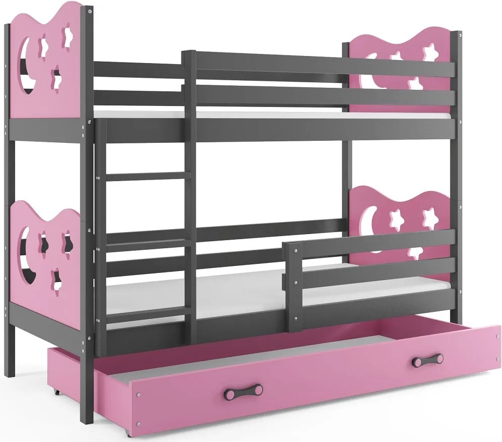 BMS Poschodová detská posteľ Miko / Sivá Farba: Sivá / ružová, Rozmer.: 200 x 90 cm