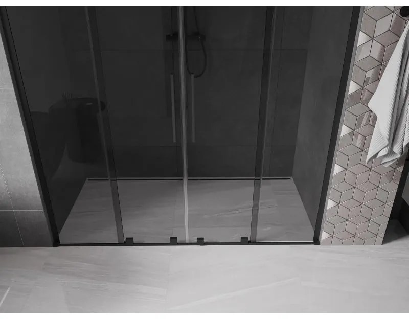 Mexen Velar L Duo, posuvné sprchové dvere do otvoru 180 cm, 8mm šedé sklo, čierna matná, 871-180-003-42-70