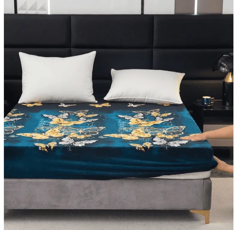 Plachta mikroplyš ZLATÝ A BIELY MOTÝĽ 90x200 cm tmavozelená