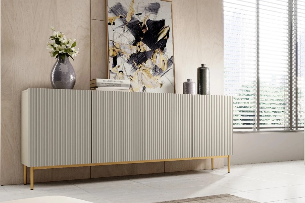Komoda Nicole 200 cm na kovových nohách - kašmír / zlaté nohy
