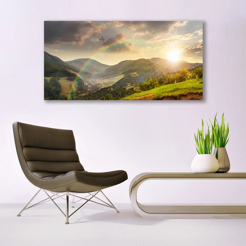 Obraz plexi Lúka hory západ slnka 120x60 cm