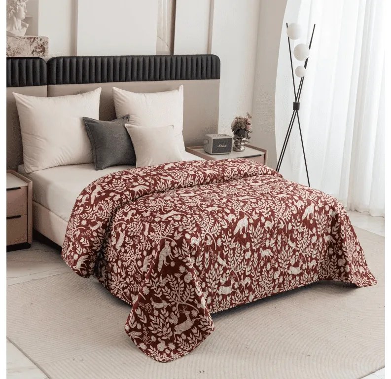 Prehoz na posteľ FOREST ANIMALS, hnedý Rozmer: 170 x 210 cm