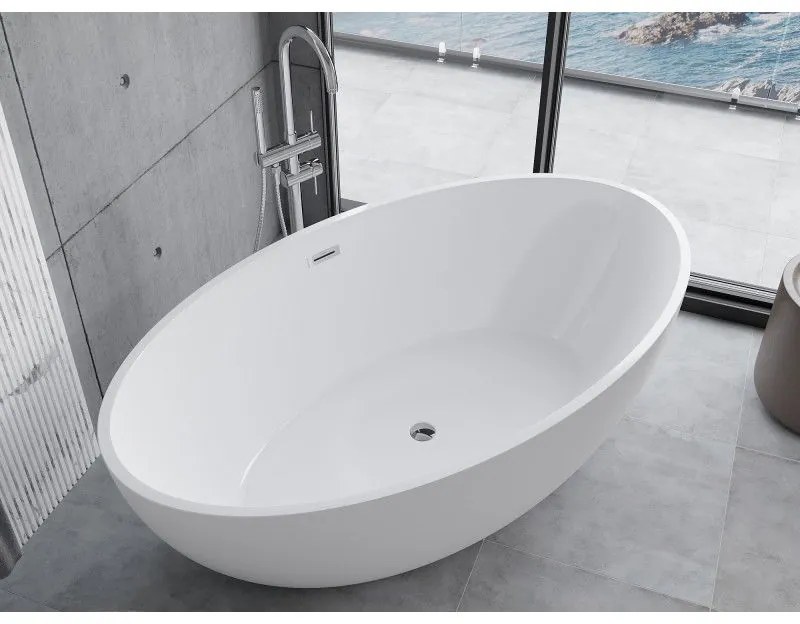 Mexen Nike, voľne stojaca vaňa 175 x 100 cm, biela, chrómový prepad, 54071751000-01