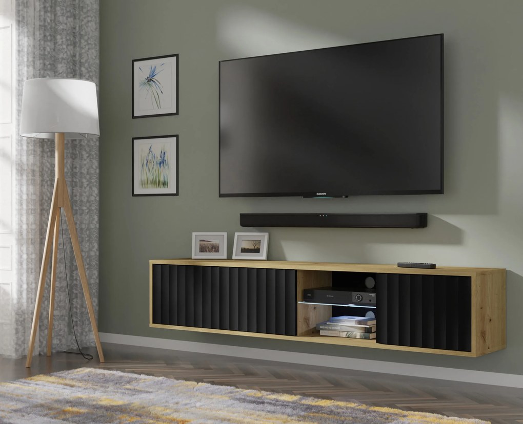 TV stolík/skrinka 156 Vinear (dub artisan + čierna). Vlastná spoľahlivá doprava až k Vám domov. 1125134