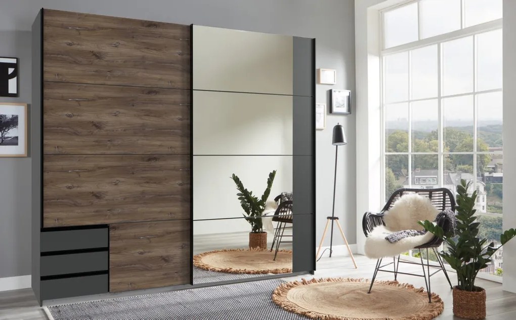 Šatníková skriňa Flensburg 225 cm, grafit/dub flagstaff