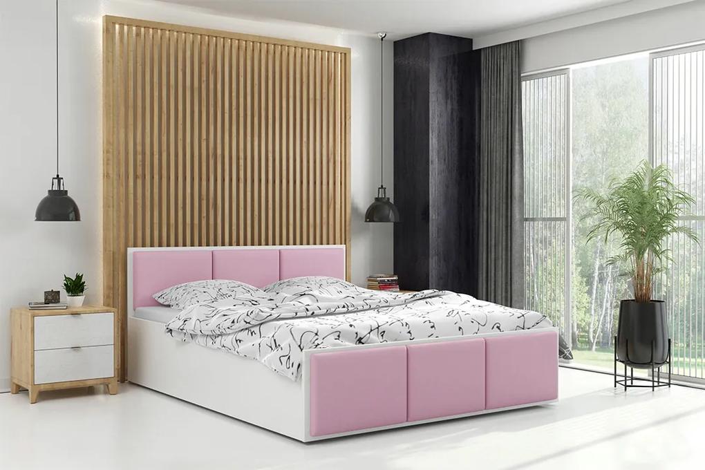 BMS GROUP Čalúnená posteľ PANAMA XT 160x200cm výklopná biela - ružová