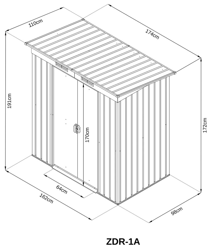 Záhradný domček BestBerg ZDR-1A / 1,9 m² / 110 x 174 x 191 cm / sivá