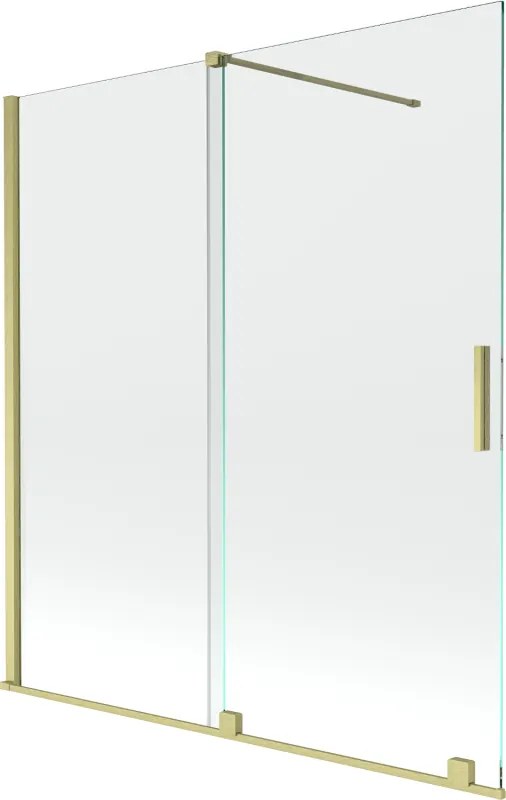 Mexen Velar, 2-krídlová posuvná vaňová zástena 150 x 150 cm, 8mm číre sklo, zlatý matný profil, 896-150-000-01-55