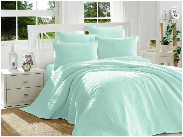 Tyrkysový posteľný set z bavlny na dvojlôžko, 220 × 240 cm