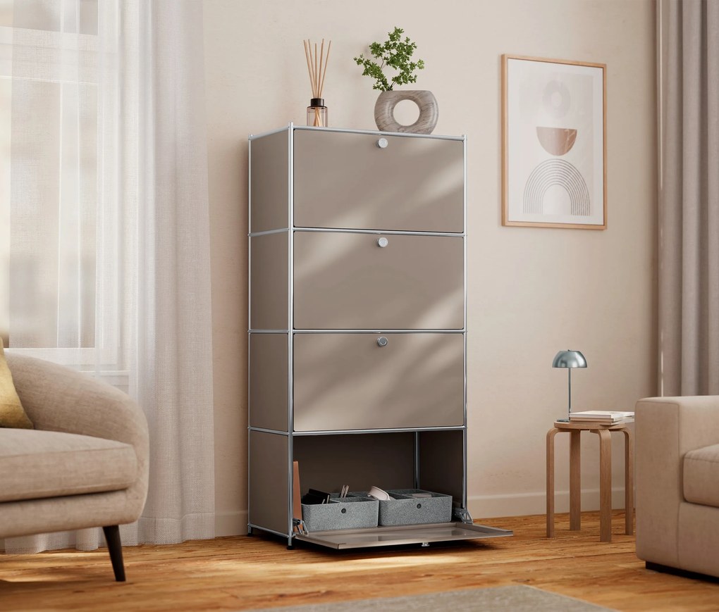 Vysoký kovový regál »CN3« so 4 priehradkami, hnedosivý