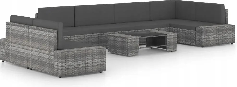 vidaXL 8-dielna záhradná sedacia súprava s podložkami polyratan sivá