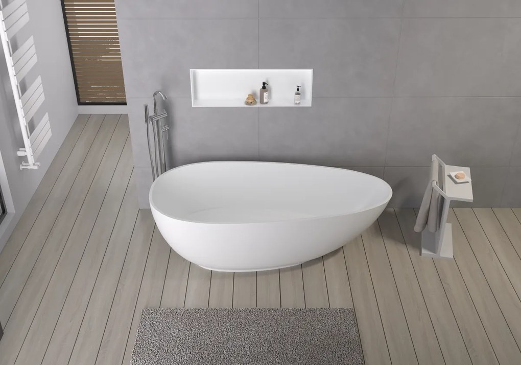 Cerano Aura, voľne stojaca vaňa z liateho mramoru 180x90 cm, biela matná, CER-CER-VELA1050W