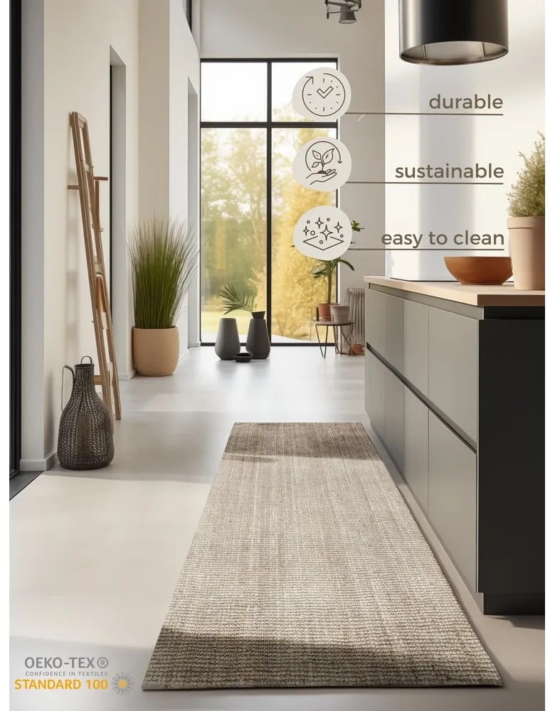 Krémovobiely jutový behúň 80x200 cm Bouclé – Hanse Home