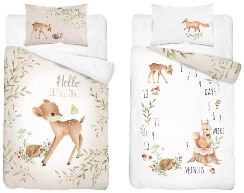 Obliečky do detskej postieľky bavlnené, Lesné zvieratká