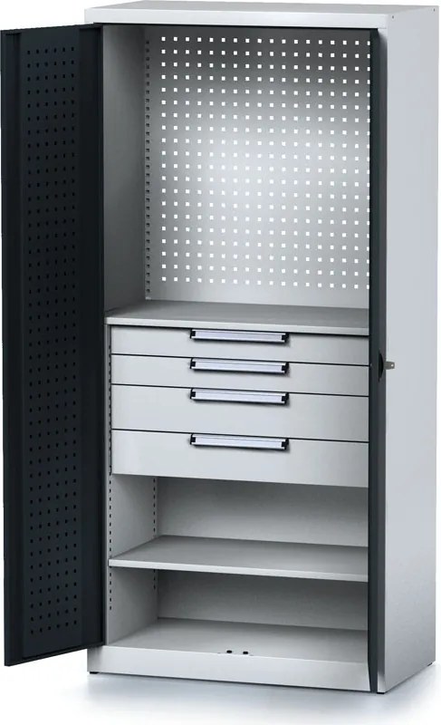 Dielenská skriňa MECHANIC, 1950x920x500 mm, 2 police, 4 zásuvky grafitové dvere