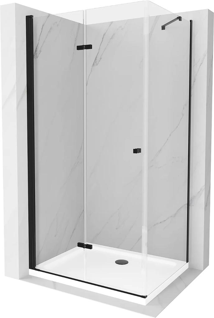 Mexen Lima, sprchovací kút so skladacími dverami 80 (dvere) x 70 (stena) cm, 6mm číre sklo, čierny profil + slim sprchová vanička biela s čiernym sifónom, 856-080-070-70-00-4010B