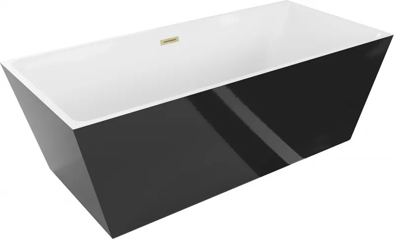 Mexen Lita, voľne stojaca vaňa 170 x 75 cm, biela-čierna, zlatý matný prepad, 52121707575-55