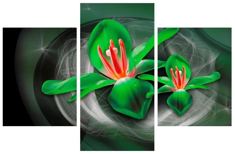 Moderný zelený obraz kvetov (90x60 cm)