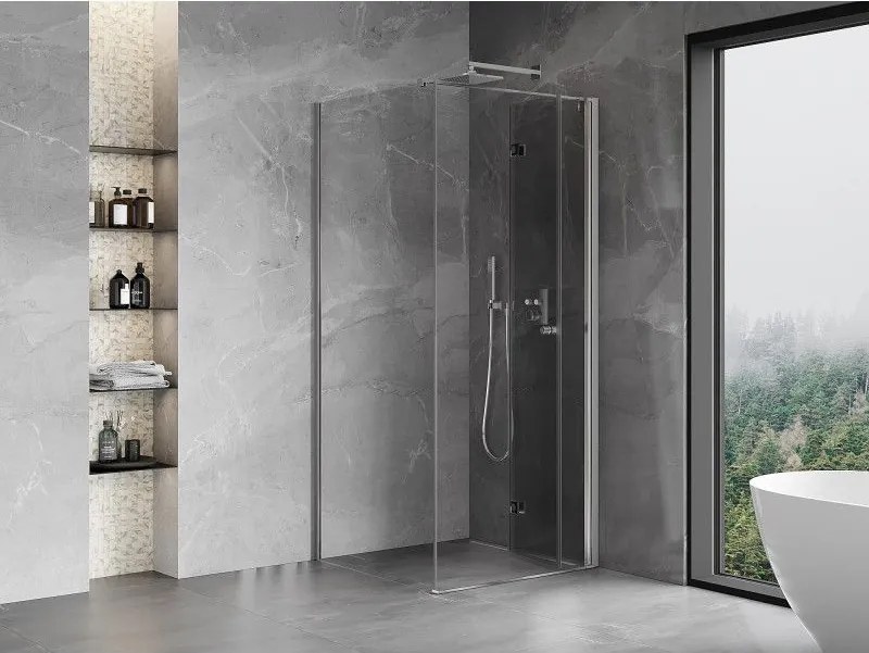 Mexen Mist-F T, 1-krídlový skladací sprchový kút pravý 110 x 110 cm, číre sklo, chrómový profil, 8A6T-110-110-01-00-P