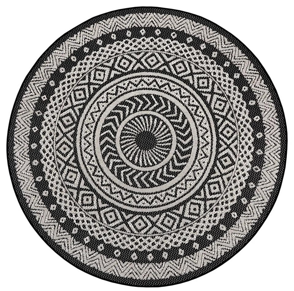 Čierno-sivý vonkajší koberec Ragami Round, ø 120 cm