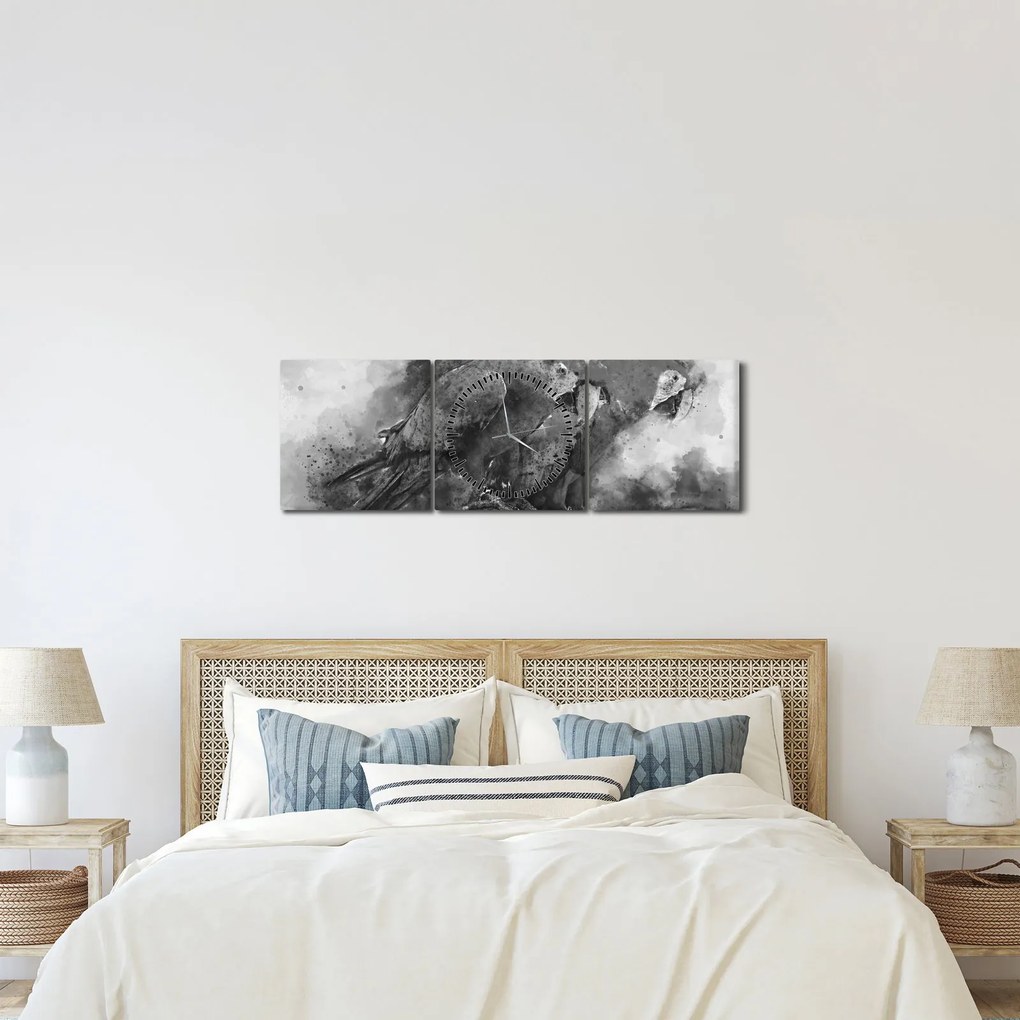 Obraz - Akvareloví papagáje (s hodinami) (90x30 cm)