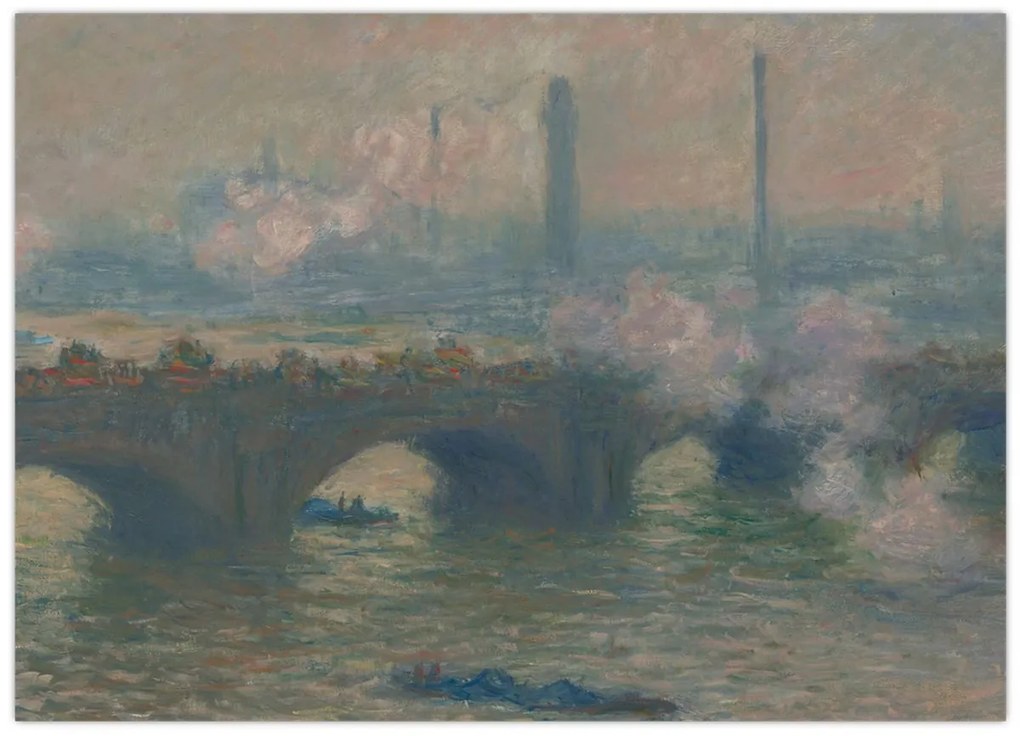 Sklenený obraz - Claude Monet, Waterloo Bridge, Gray Day, reprodukcia (70x50 cm)